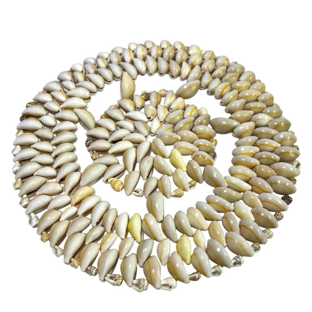 Vintage 70s Cowrie Seashell Trivet Hot Pad Doily Coastal Boho Decor 8.25"
